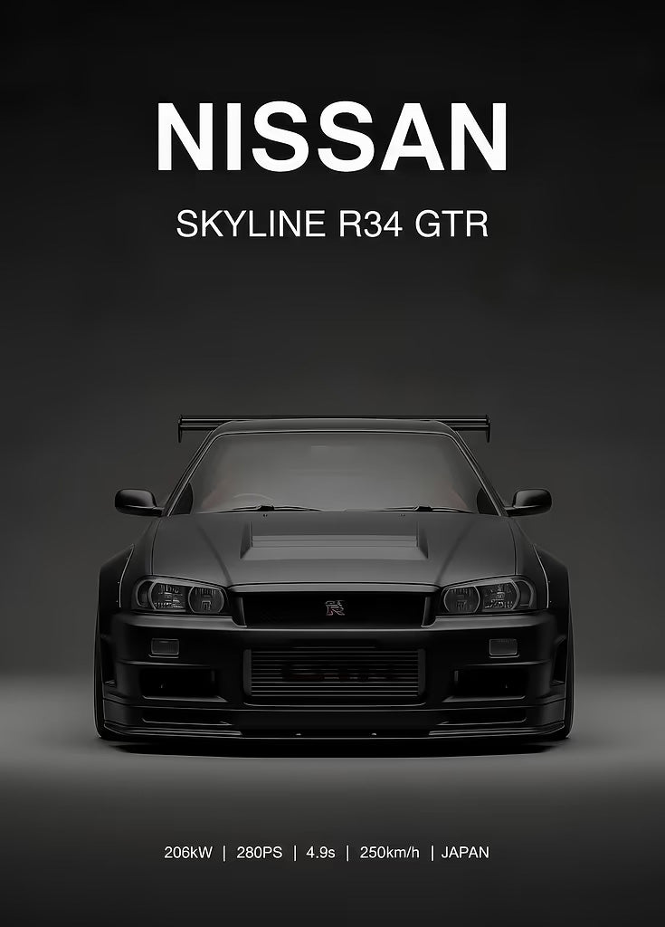 Black Nissan Skyline metal wall art